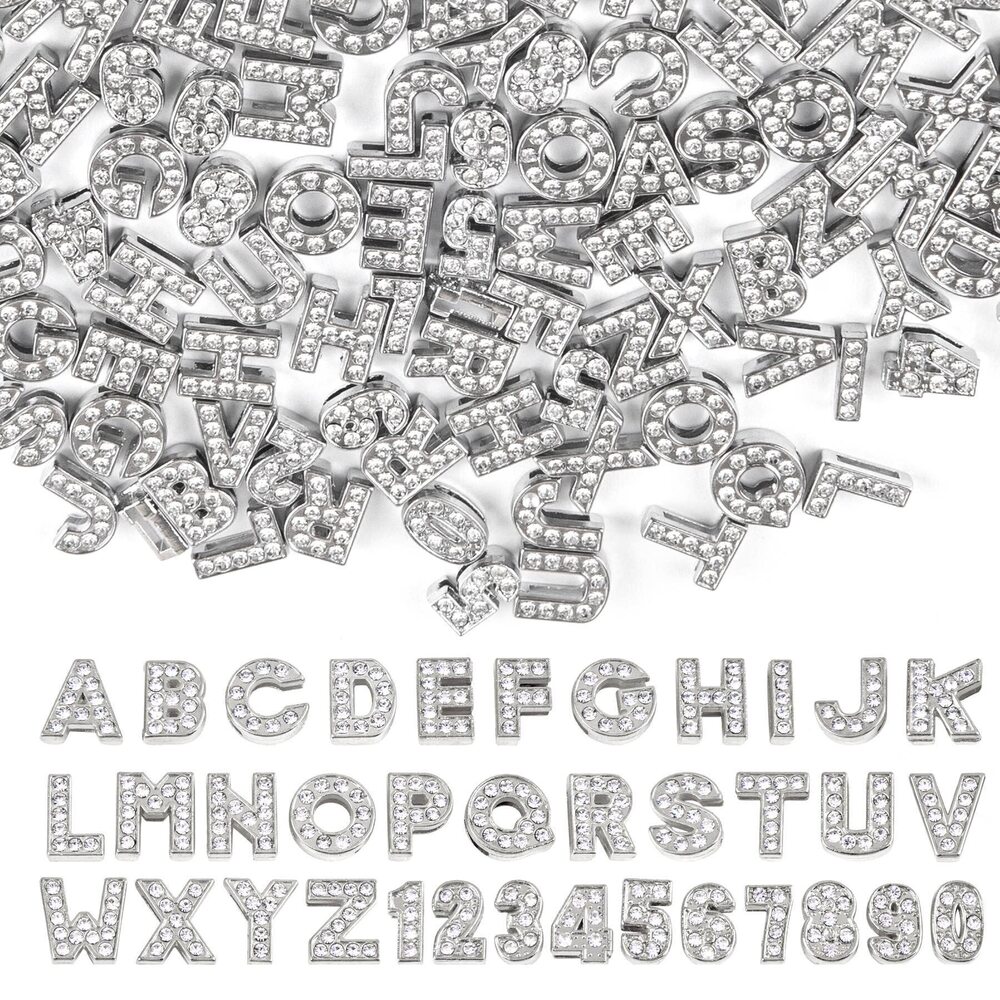 6011 144 Pack Silver 8mm Full Rhinestone Slide Charms Alloy Letter Crystal